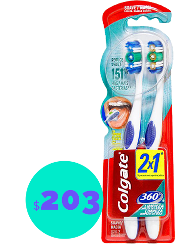 Cepillo dental Colgate 360 Medio Pack 2 Cepillas a $203